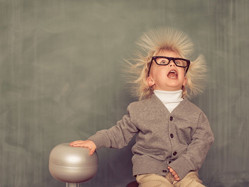 child with electric hair